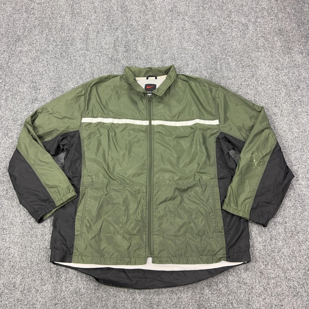 VTG Nike Jacket Mens XL Green Black Full Zip Windbreaker Reflective Mesh Lined